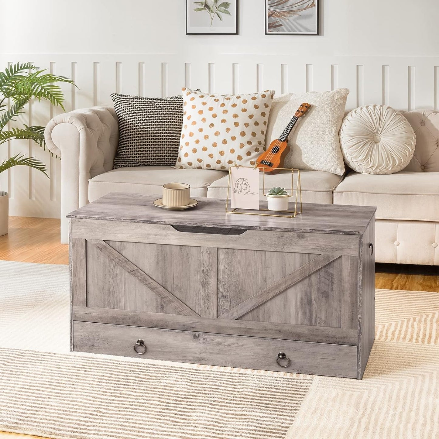 Greige Premium Quality Solid Wood Storage Bench Toy Chest