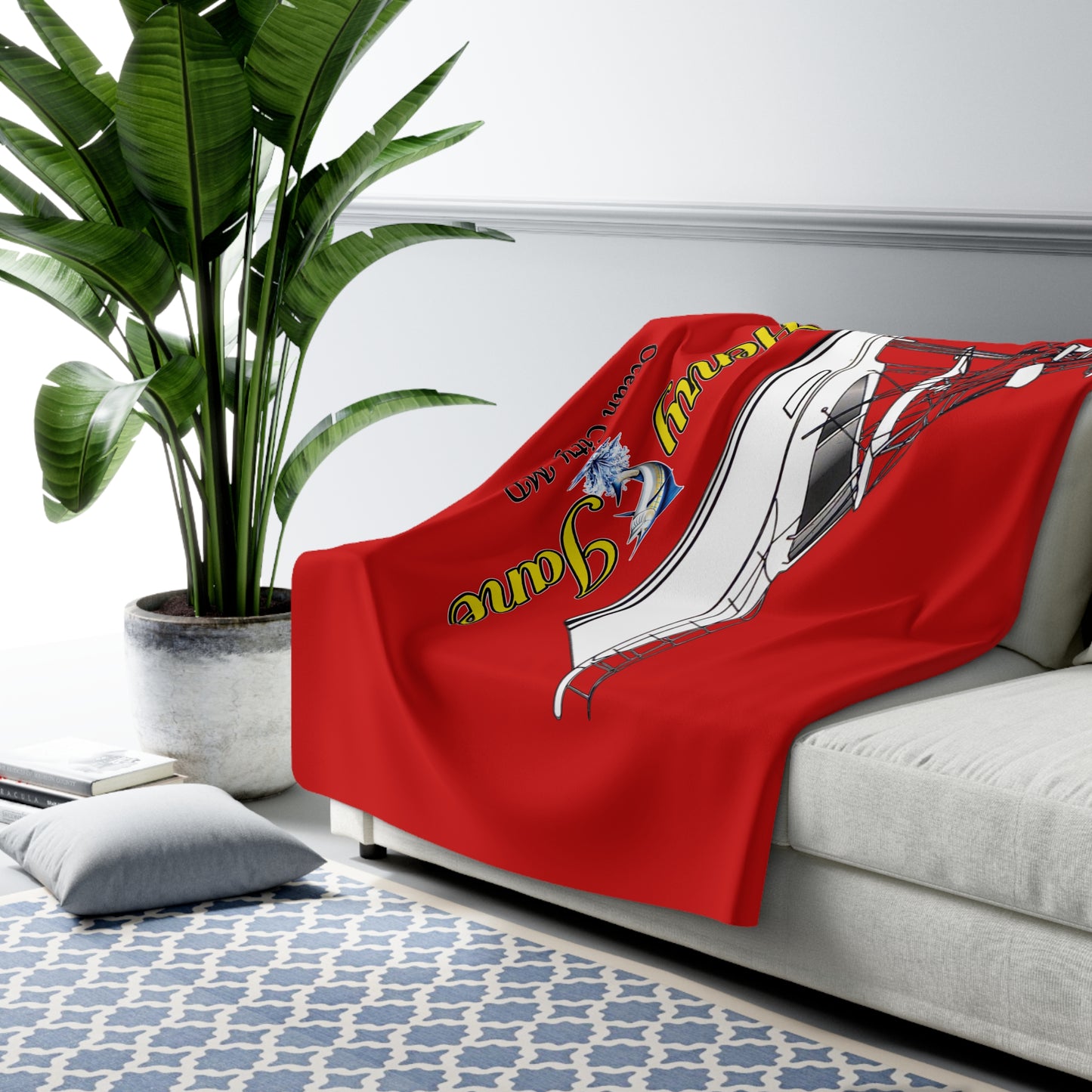 Personalized Fishing Boat Sherpa Blanket — 'Henry Jane'