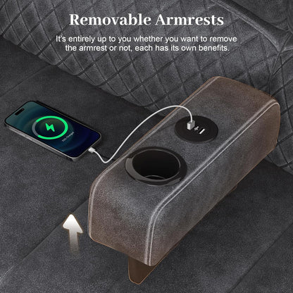 Gray Velvet Manual Recliner Loveseat With USB Ports
