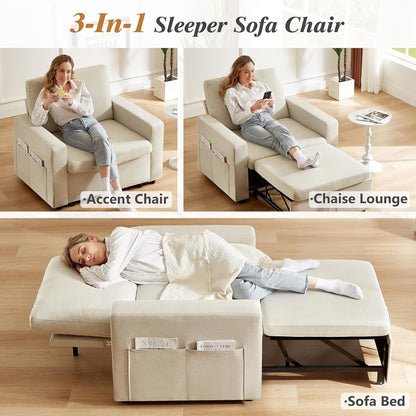 Forty Two Point Five Inch Sleeper Chair Bed Beige Convertible Sofa Bed